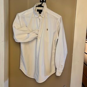 Crisp white Polo button down. This is a boys large, size 18.